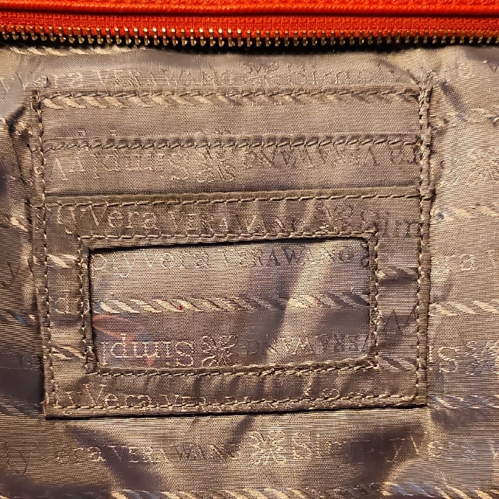 Red and Tan Two-Tone Clutch with Wrist Strap - Picture 4 of 6